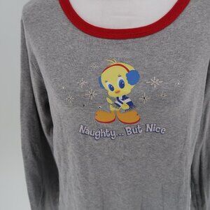 Warner Bros Girls Tweety Naughty by Nice Christmas Long Sleeve T-Shirt XL